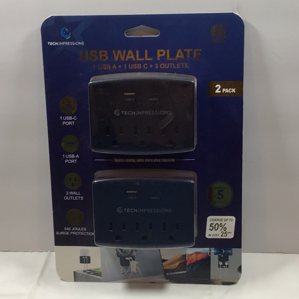 Tech Impressions USB Wall Plate 2-Pack Black